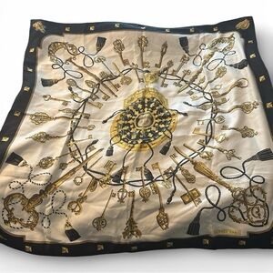 Elegant Gold and Black Hermes Silk Scarf